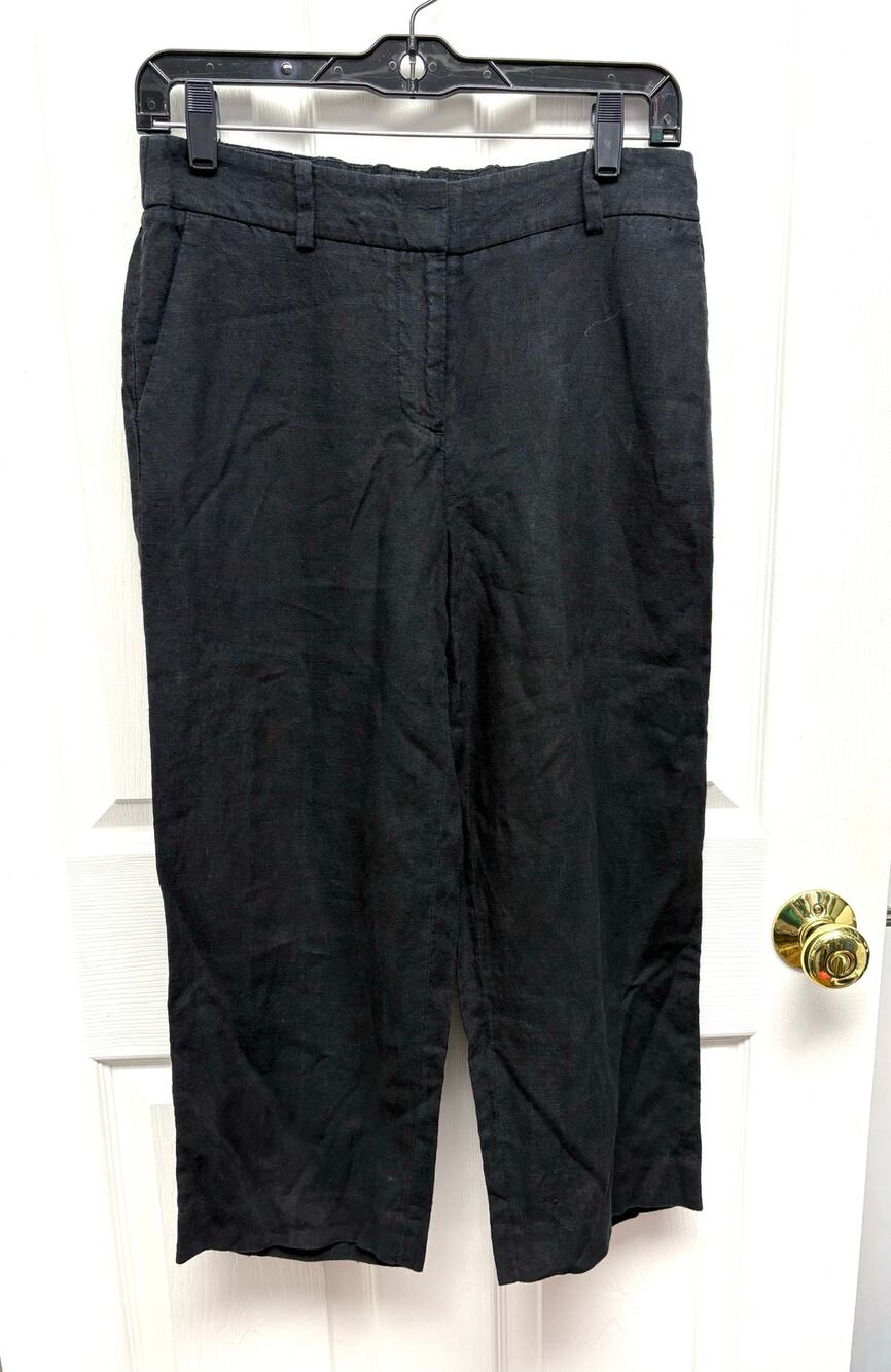 Talbots Pants Charcoal Black Linen Cropped Stretch Waist, Pockets, Size 2P